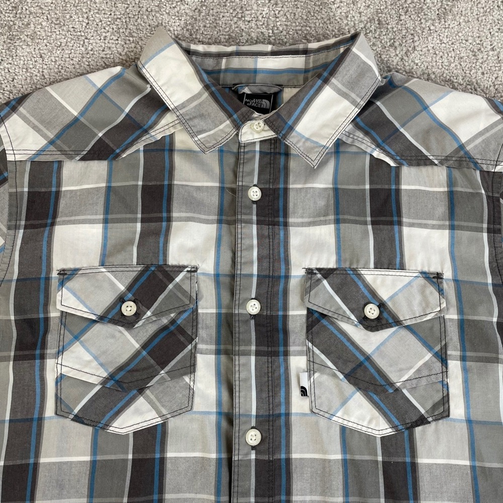 North Face Button Up Shirt Mens Large Plaid Western Short Sleeve Outdoors